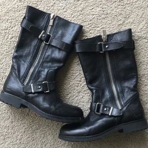 Black coach mid calf boot